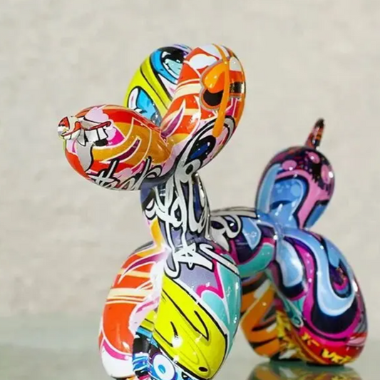 Graffiti Balloon Dog Figurines Decoration Painting Colorful Art Animals Statue Crafts Decor